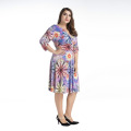 Bohemia style femmes imprimé floral robe col V manches demi polyester plus robes de taille